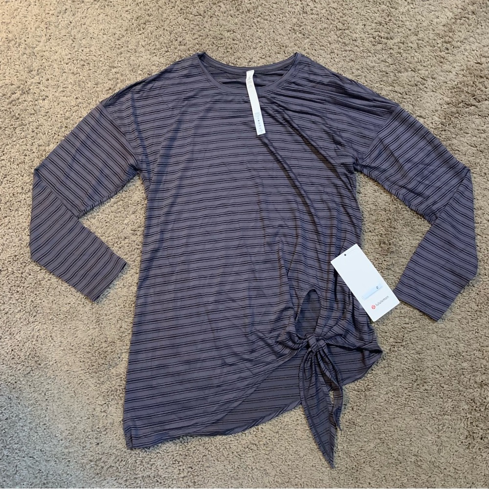 NWT Lululemon Tie Your Practice Long Sleeve Stripe Athletic Top 8